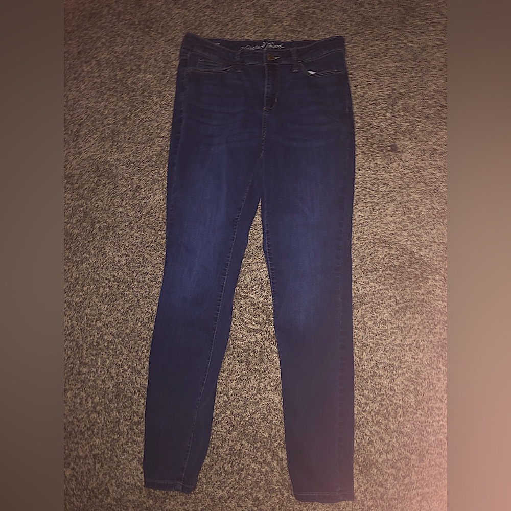 Blue Straight Leg Jeans Basic Dark Blue